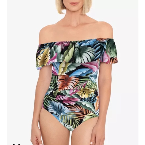 NWT SWIM SOLUTIONS
Off-The-Shoulder Tummy-Control One-Piece Swimsuit - Picture 1 of 16
